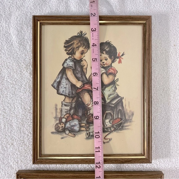 Vintage Framed Art Prints Set Kids Playing Boy With Kitten - Picture 5 of 10